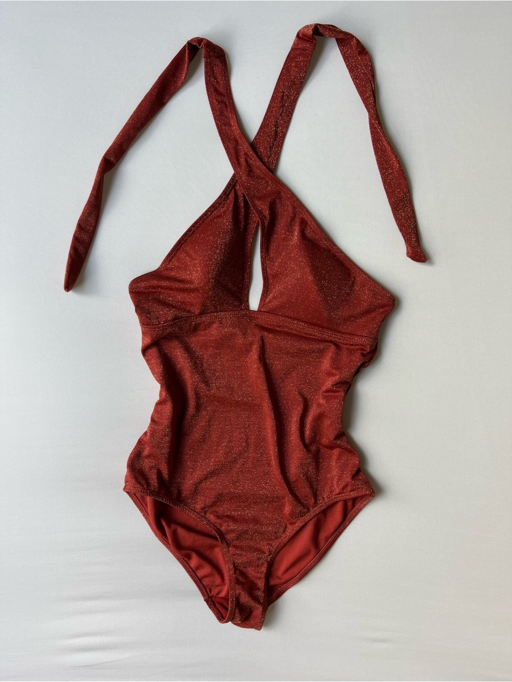Jones New York Rust Red Sparkle Halter Swimsuit